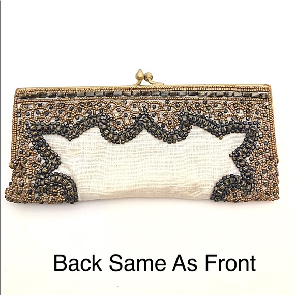 COPY - Moyna Convertible Beaded Clutch in Linen & Neutral Colored Beads, NWOT - Picture 3 of 11